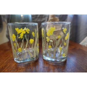 Vintage Georges Briard yellow Iris rocks glasses set of‎ 2